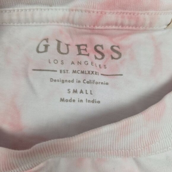 Guess Logo Tie-Dye T-Shirt Pink/White Oversized Cotton Top Men Size S - Picture 4 of 9